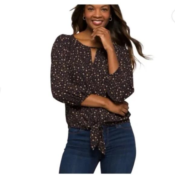 West Kei Womens Blouse Sz S Casiya Tie Front Navy Blue Leopard Print Stitch Fix - Picture 1 of 12